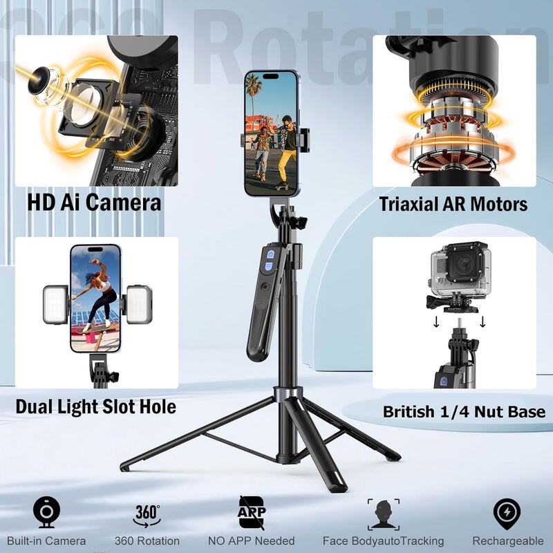 Zarcaco Store Auto Face Tracking Tripod 360 Rotation with Stand,Android and iPhone Tripod Holder with Remote and Gesture Control, No App,Built-in Tracking Camera Selfie Stick for Vlog Video Recording Tiktok - Image 3